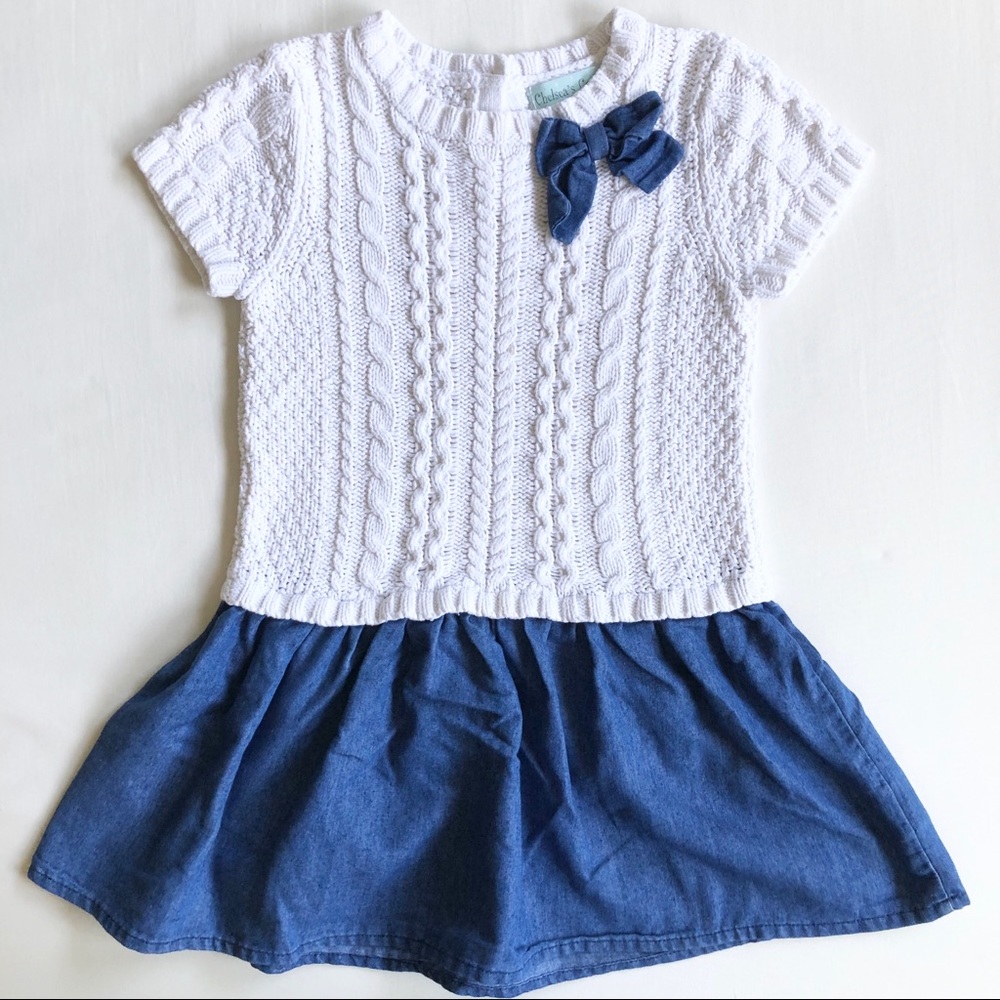Chelsea’s Corner White Sweater Denim Bow Dress 4T